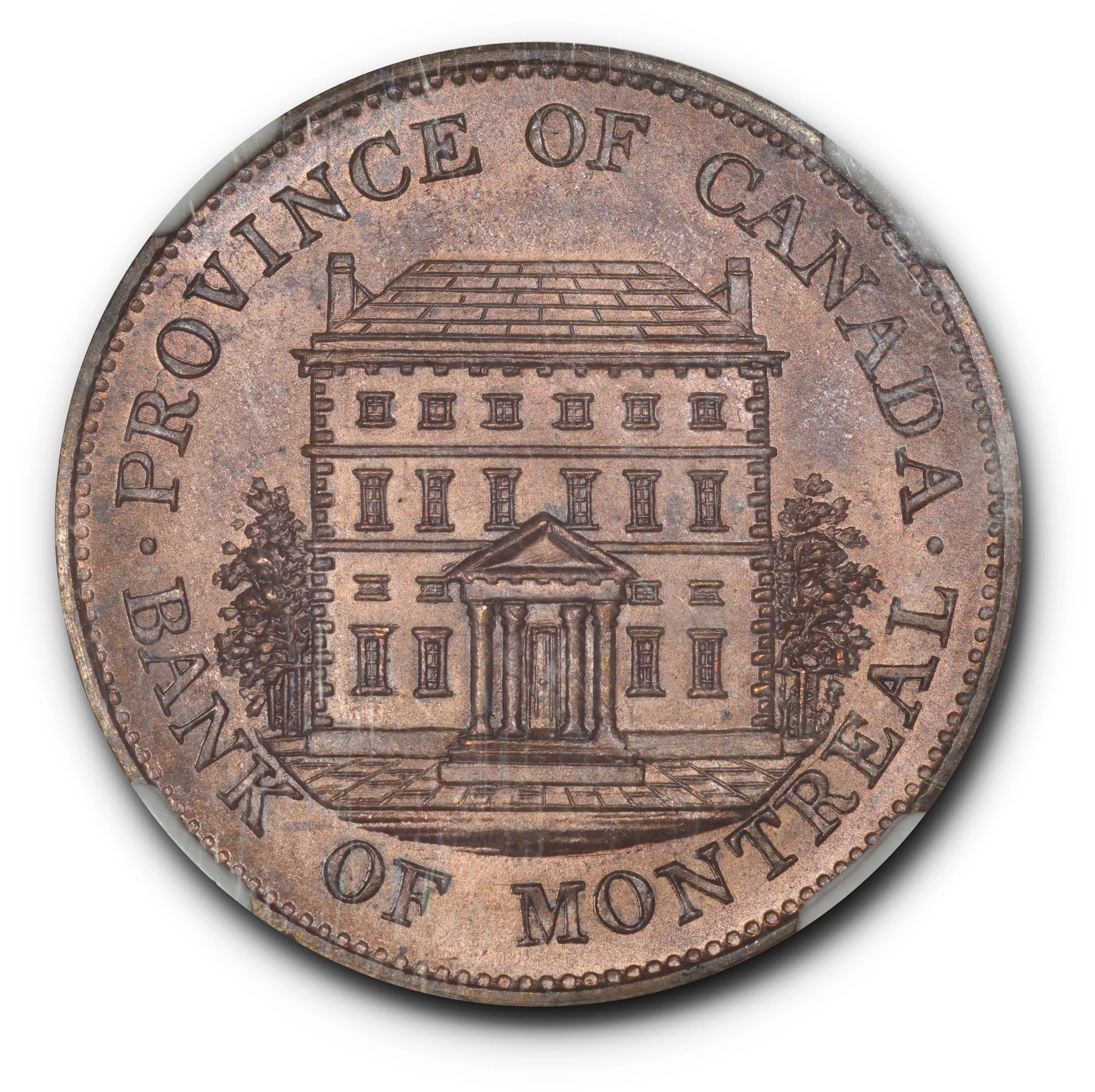 1844 Bank of Montreal Halfpenny, Breton-527, PC-1B3, MS65 Red and
